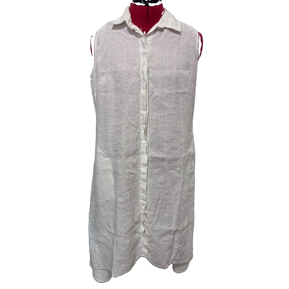 Saks Fifth Avenue Women’s 100% Linen Sleeveless White Dress Size Medium